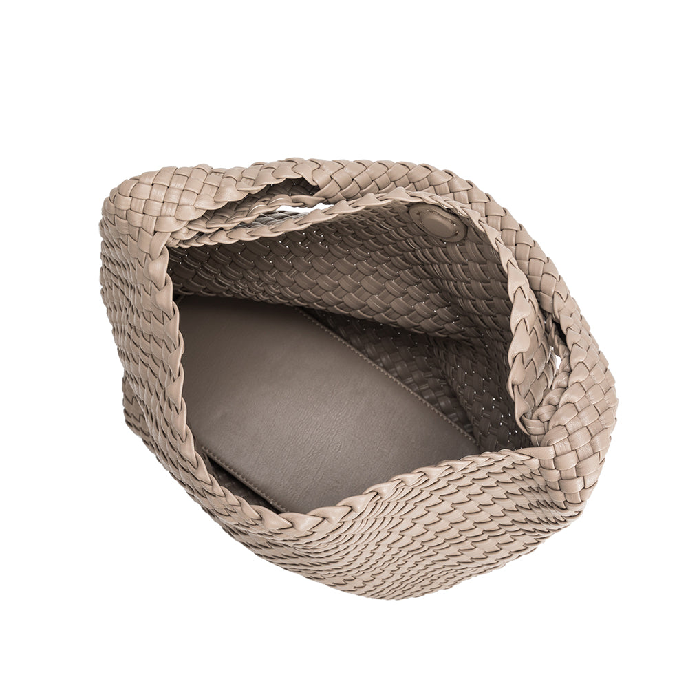 Taupe Johanna Large Recycled Vegan Leather Shoulder Bag - Melie Bianco