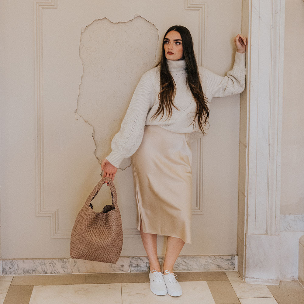 Taupe Johanna Large Recycled Vegan Leather Shoulder Bag - Melie Bianco