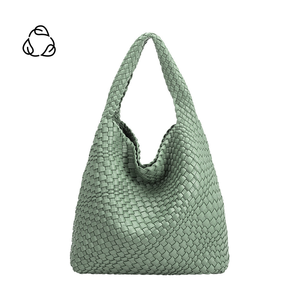 Light Teal Johanna Large Recycled Vegan Leather Shoulder Bag - Melie Bianco