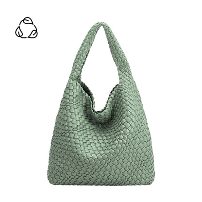 Light Teal Johanna Large Recycled Vegan Leather Shoulder Bag - Melie Bianco