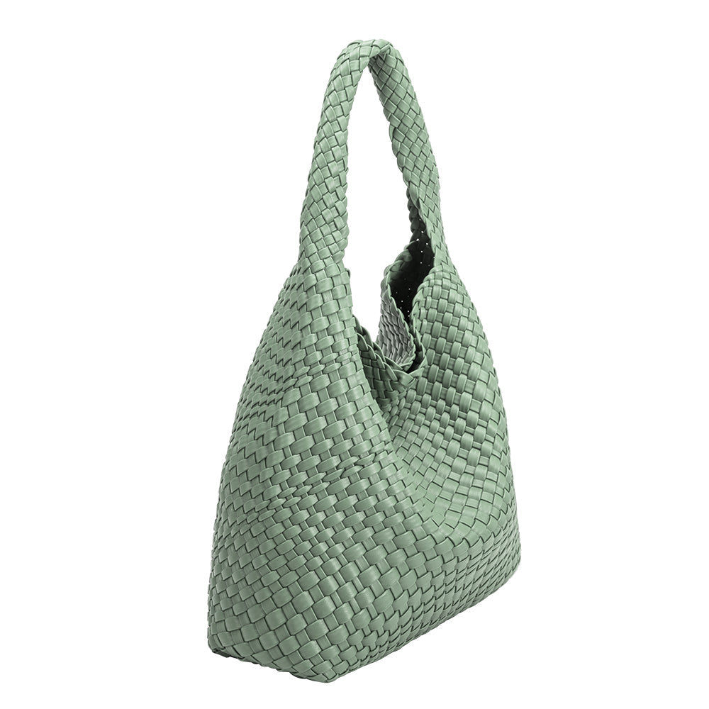 Light Teal Johanna Large Recycled Vegan Leather Shoulder Bag - Melie Bianco