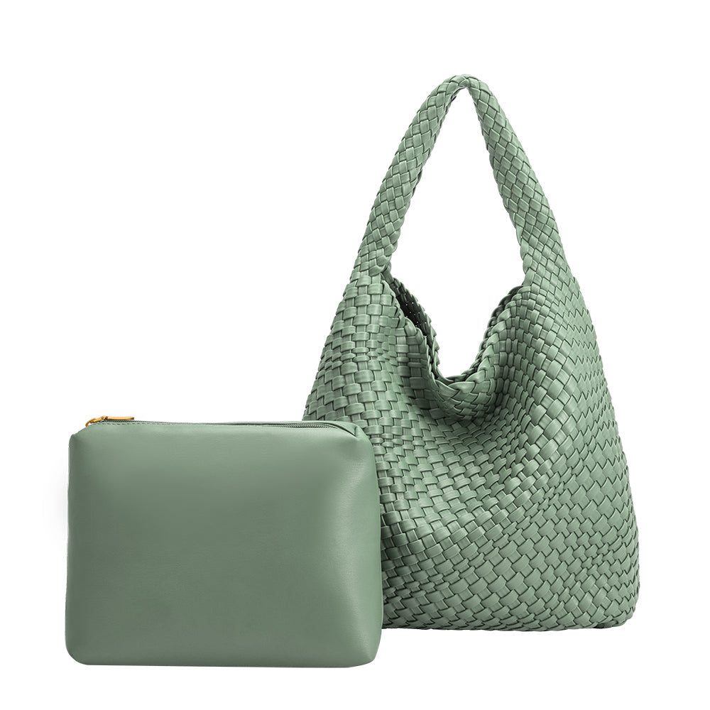 Light Teal Johanna Large Recycled Vegan Leather Shoulder Bag - Melie Bianco