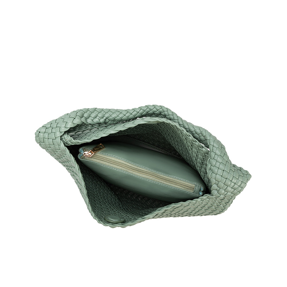 Light Teal Johanna Large Recycled Vegan Leather Shoulder Bag - Melie Bianco