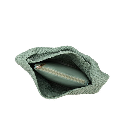 Light Teal Johanna Large Recycled Vegan Leather Shoulder Bag - Melie Bianco
