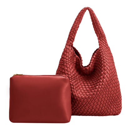 Red Johanna Large Recycled Vegan Leather Shoulder Bag - Melie Bianco