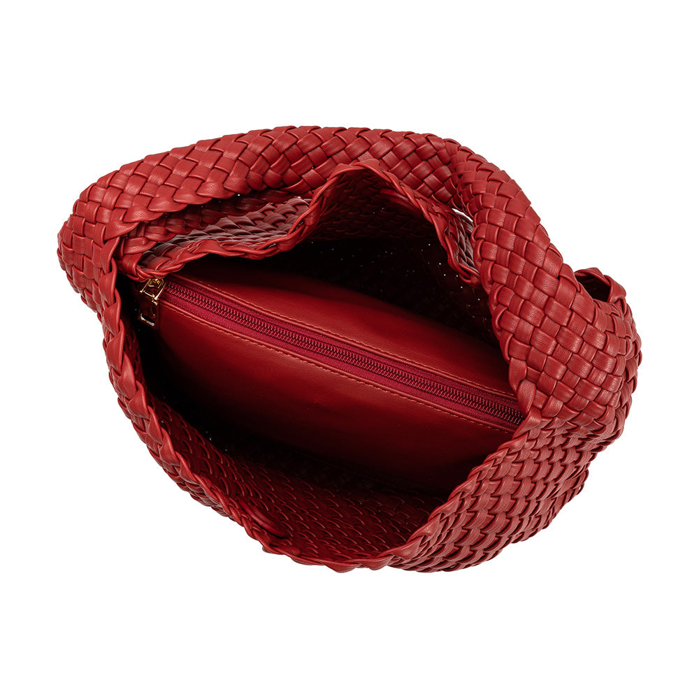 Red Johanna Large Recycled Vegan Leather Shoulder Bag - Melie Bianco