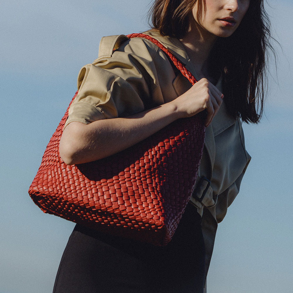 Red Johanna Large Recycled Vegan Leather Shoulder Bag - Melie Bianco