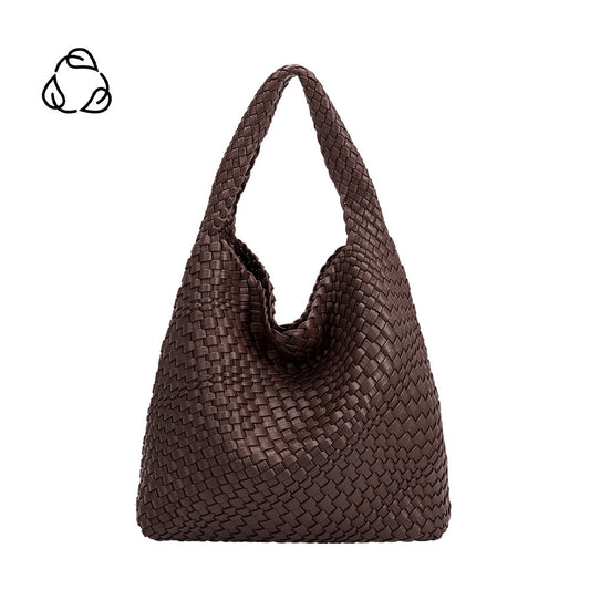 Espresso Johanna Large Recycled Vegan Leather Shoulder Bag - Melie Bianco