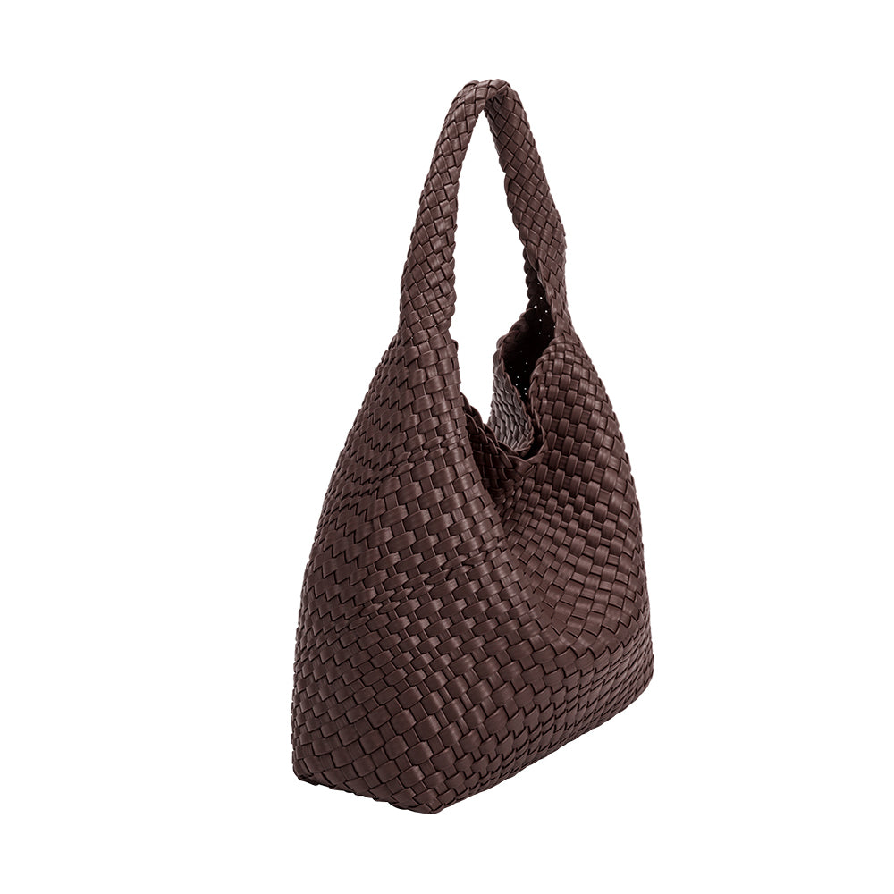 Espresso Johanna Large Recycled Vegan Leather Shoulder Bag - Melie Bianco