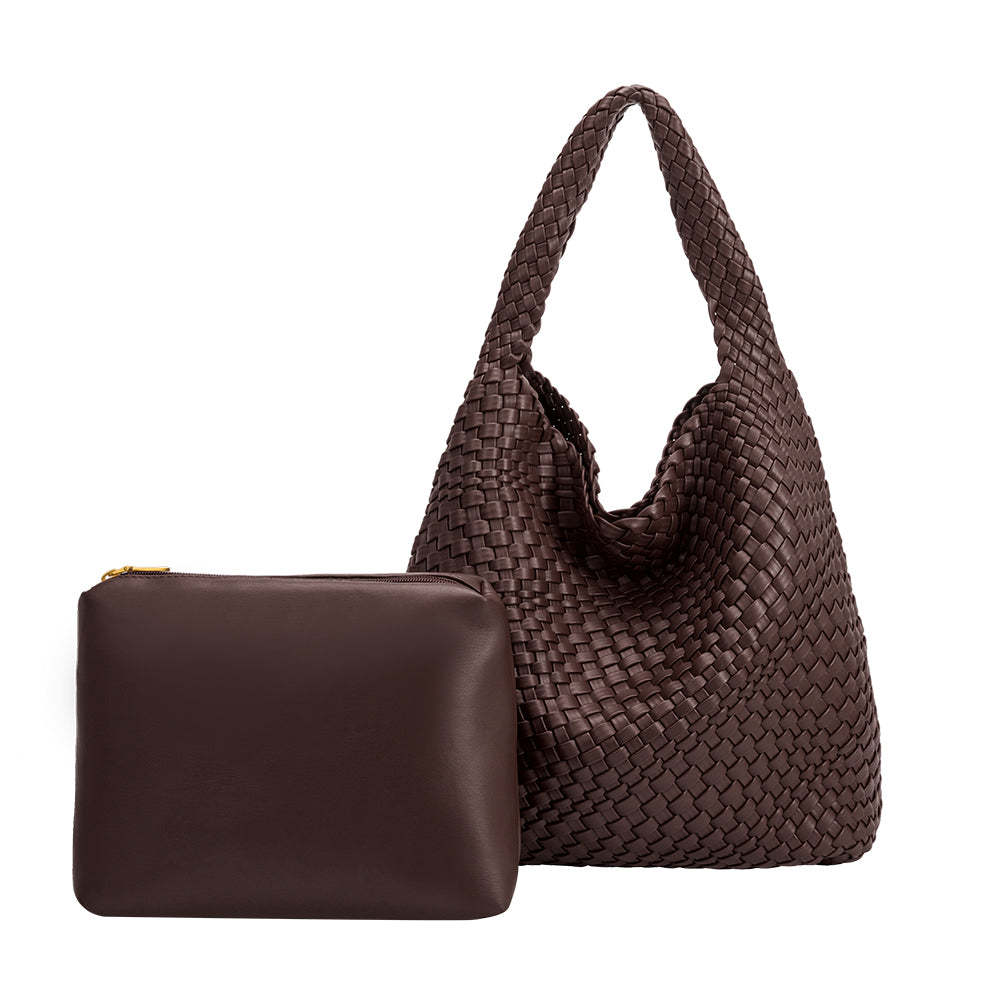 Espresso Johanna Large Recycled Vegan Leather Shoulder Bag - Melie Bianco