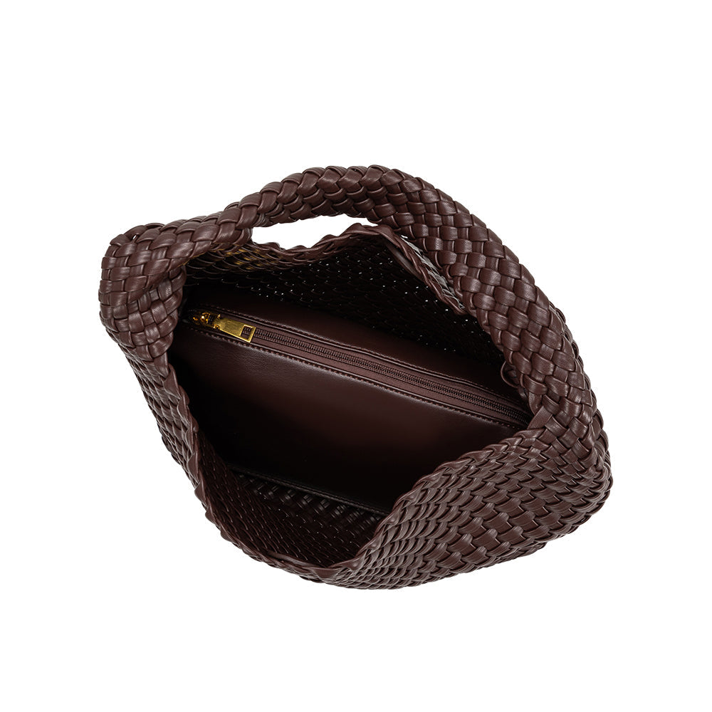 Espresso Johanna Large Recycled Vegan Leather Shoulder Bag - Melie Bianco