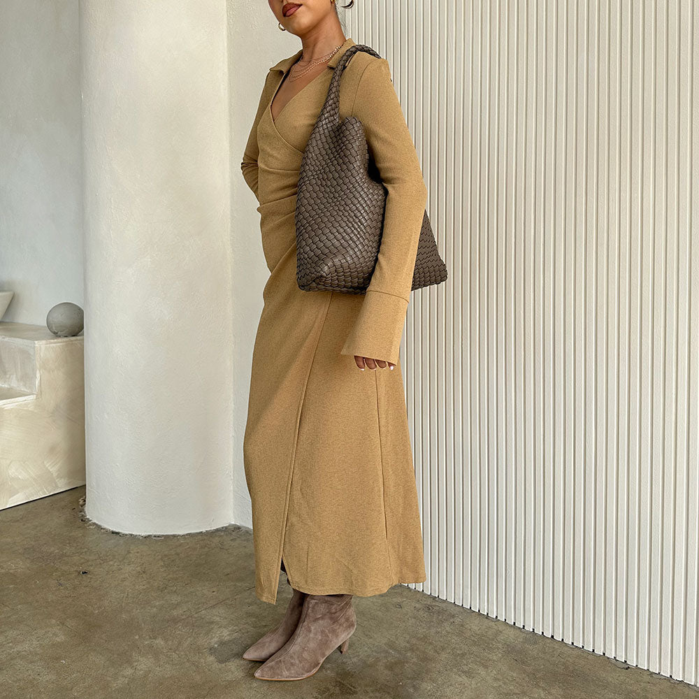 Espresso Johanna Large Recycled Vegan Leather Shoulder Bag - Melie Bianco