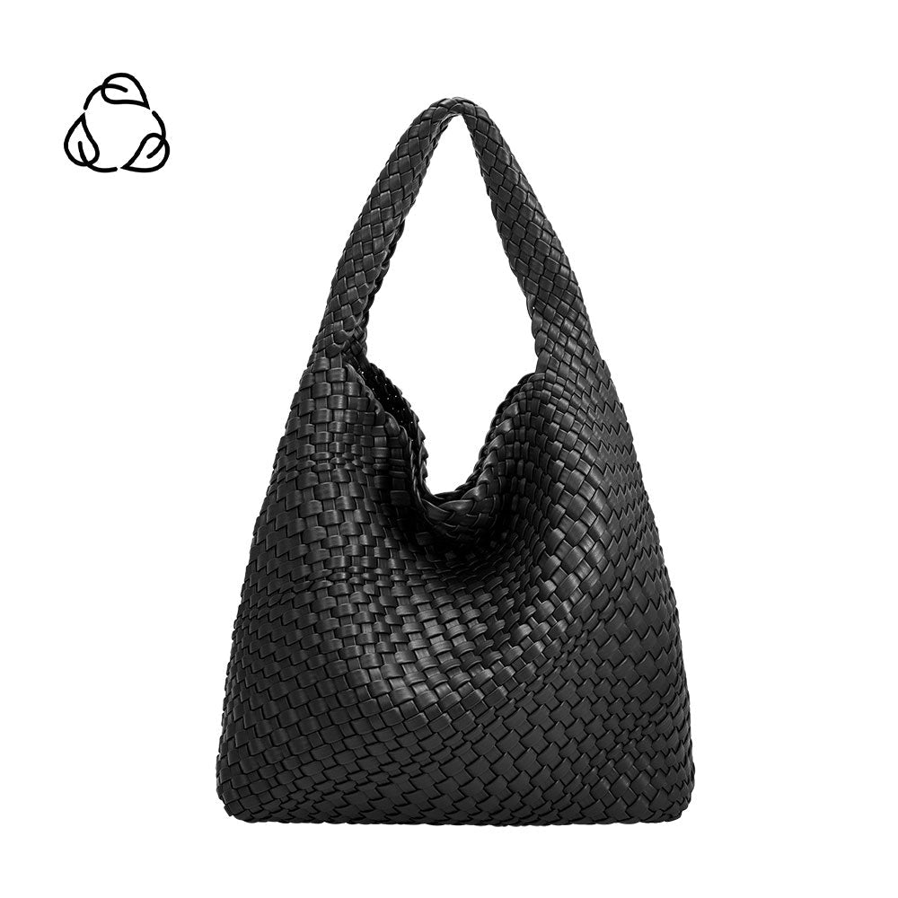 Black Johanna Large Recycled Vegan Leather Shoulder Bag - Melie Bianco