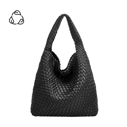 Black Johanna Large Recycled Vegan Leather Shoulder Bag - Melie Bianco