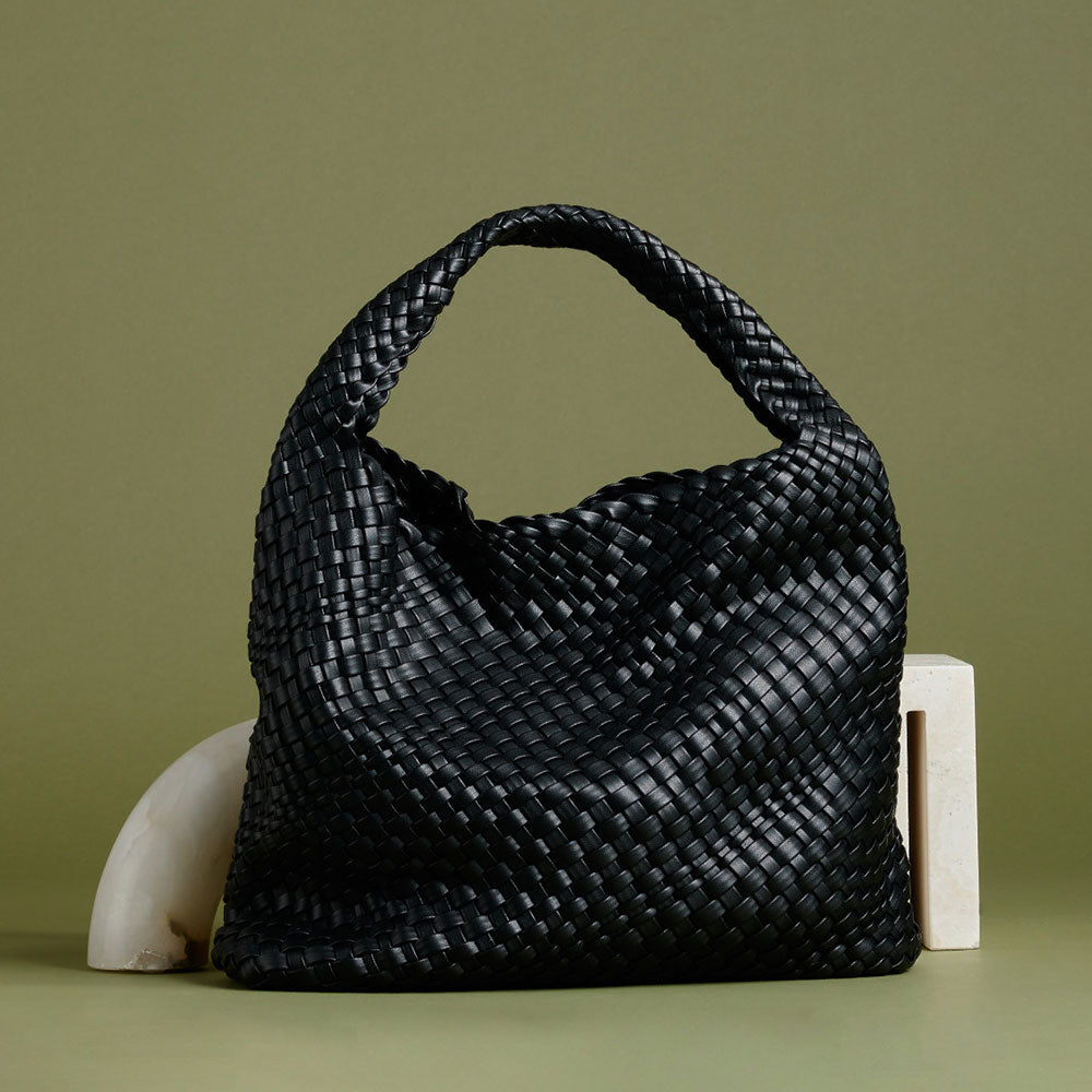 Black Johanna Large Recycled Vegan Leather Shoulder Bag - Melie Bianco