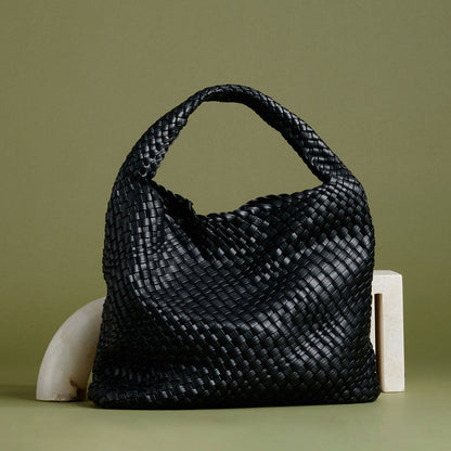 Black Johanna Large Recycled Vegan Leather Shoulder Bag - Melie Bianco