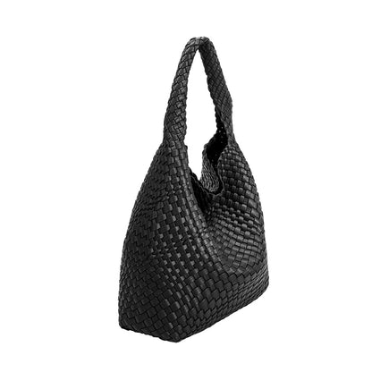 Black Johanna Large Recycled Vegan Leather Shoulder Bag - Melie Bianco
