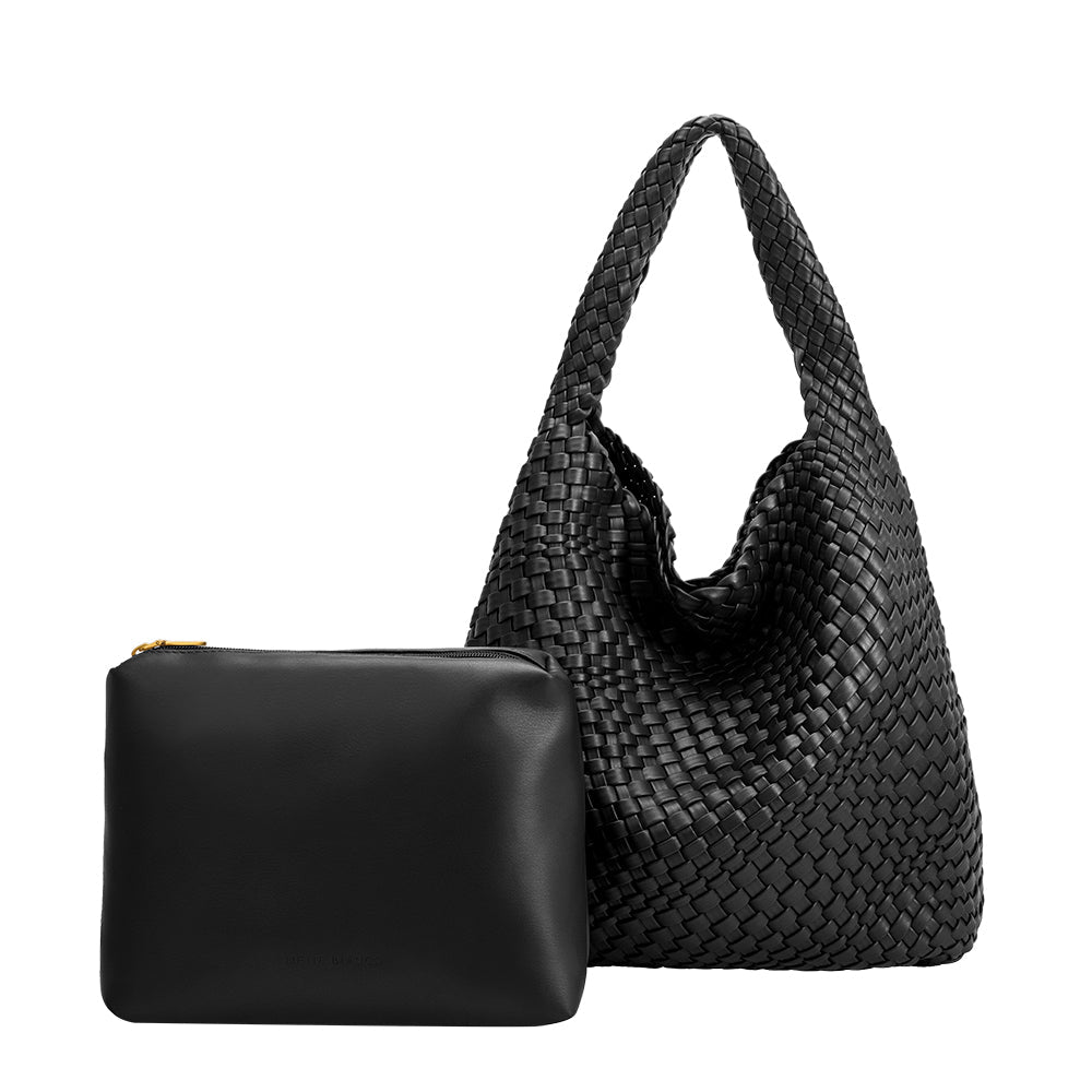 Black Johanna Large Recycled Vegan Leather Shoulder Bag - Melie Bianco