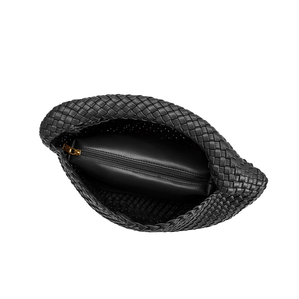 Black Johanna Large Recycled Vegan Leather Shoulder Bag - Melie Bianco