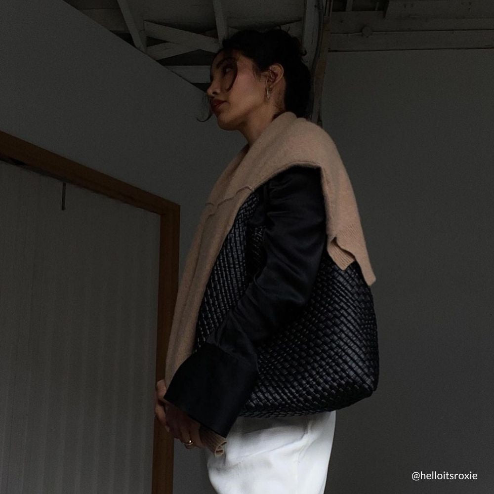 Black Johanna Large Recycled Vegan Leather Shoulder Bag - Melie Bianco