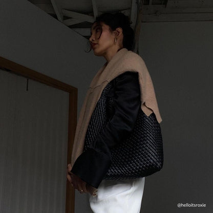 Black Johanna Large Recycled Vegan Leather Shoulder Bag - Melie Bianco