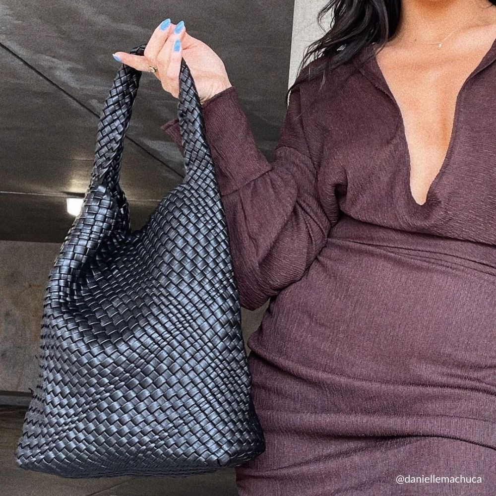 Black Johanna Large Recycled Vegan Leather Shoulder Bag - Melie Bianco