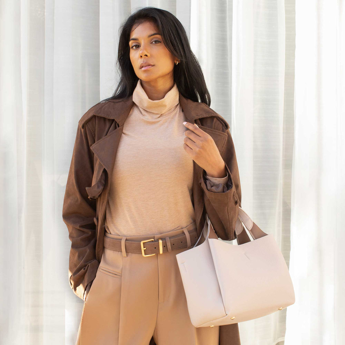 Taupe Whitley Recycled Vegan Leather Tote Bag - Melie Bianco