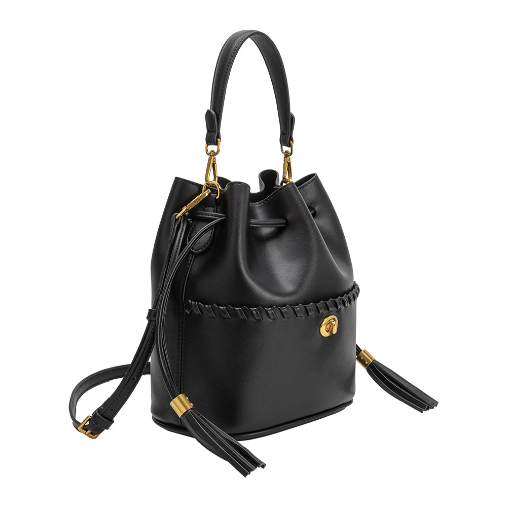 Black Janae Recycled Vegan Leather Top Handle Bag - Melie Bianco