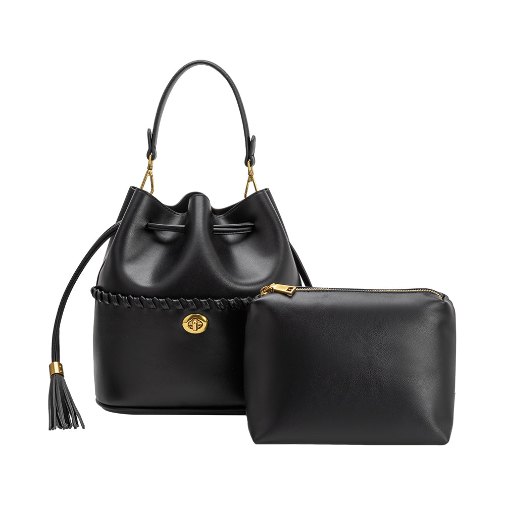 Black Janae Recycled Vegan Leather Top Handle Bag - Melie Bianco
