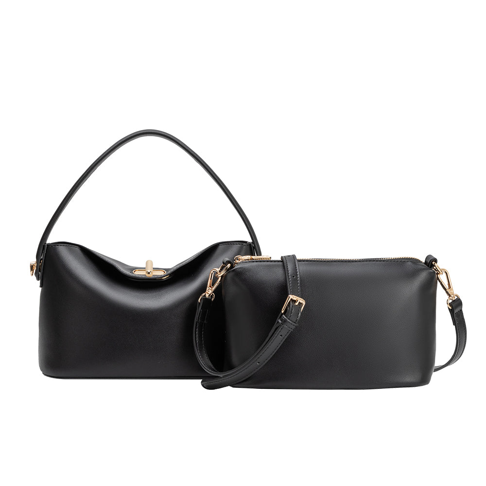 Black Lana Recycled Vegan Leather Crossbody Bag - Melie Bianco