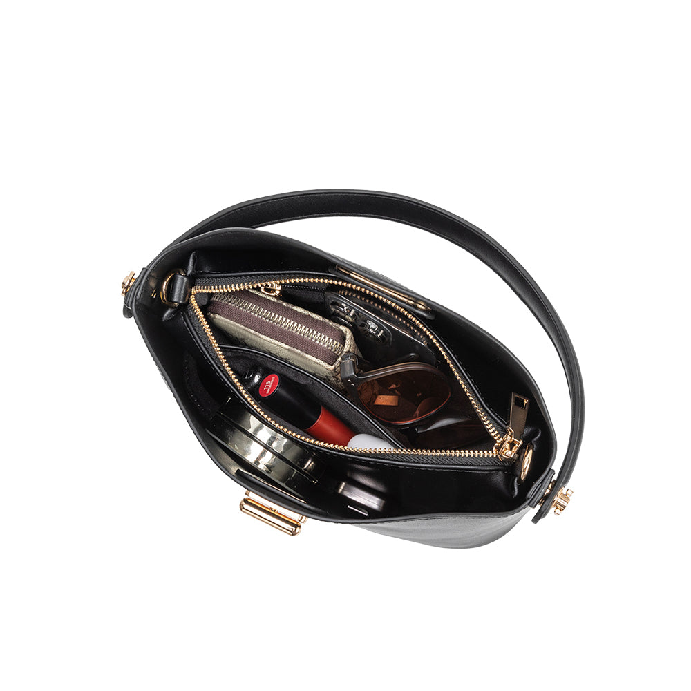 Black Lana Recycled Vegan Leather Crossbody Bag - Melie Bianco