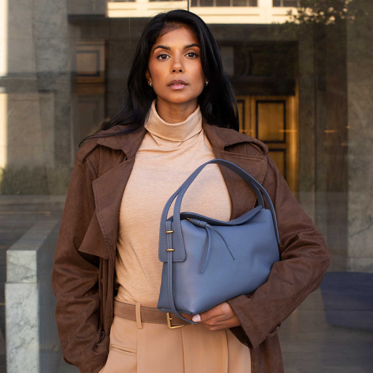 Taupe Emory Recycled Vegan Leather Top Handle Bag - Melie Bianco