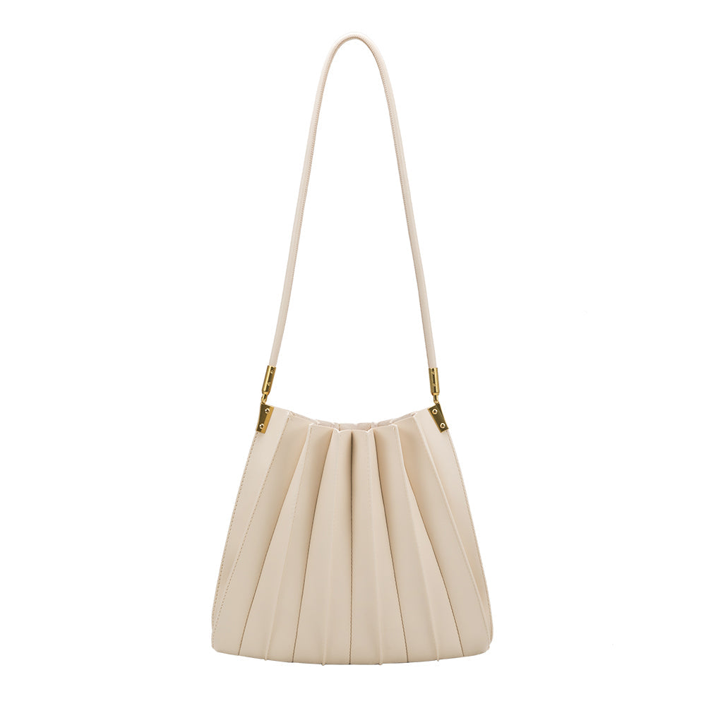 Ivory Carrie Medium Vegan Leather Pleated Shoulder Bag - Melie Bianco