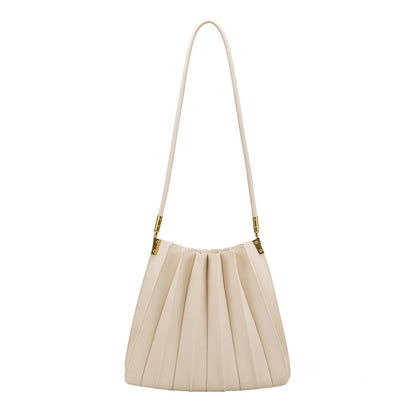 Ivory Carrie Medium Vegan Leather Pleated Shoulder Bag - Melie Bianco