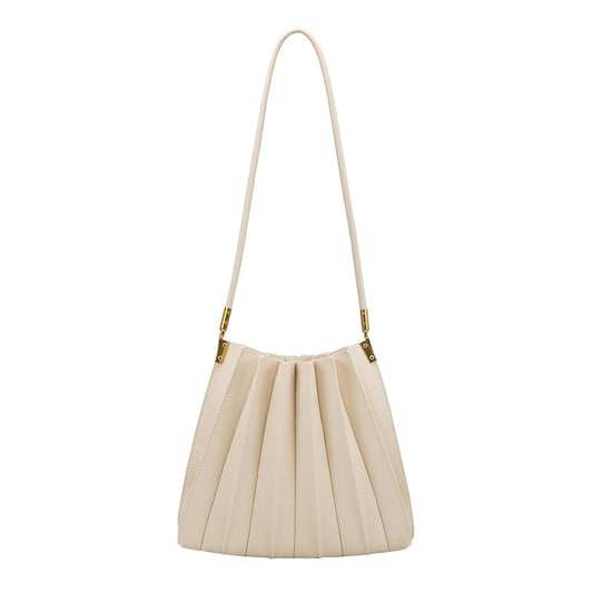 Ivory Carrie Medium Vegan Leather Pleated Shoulder Bag - Melie Bianco