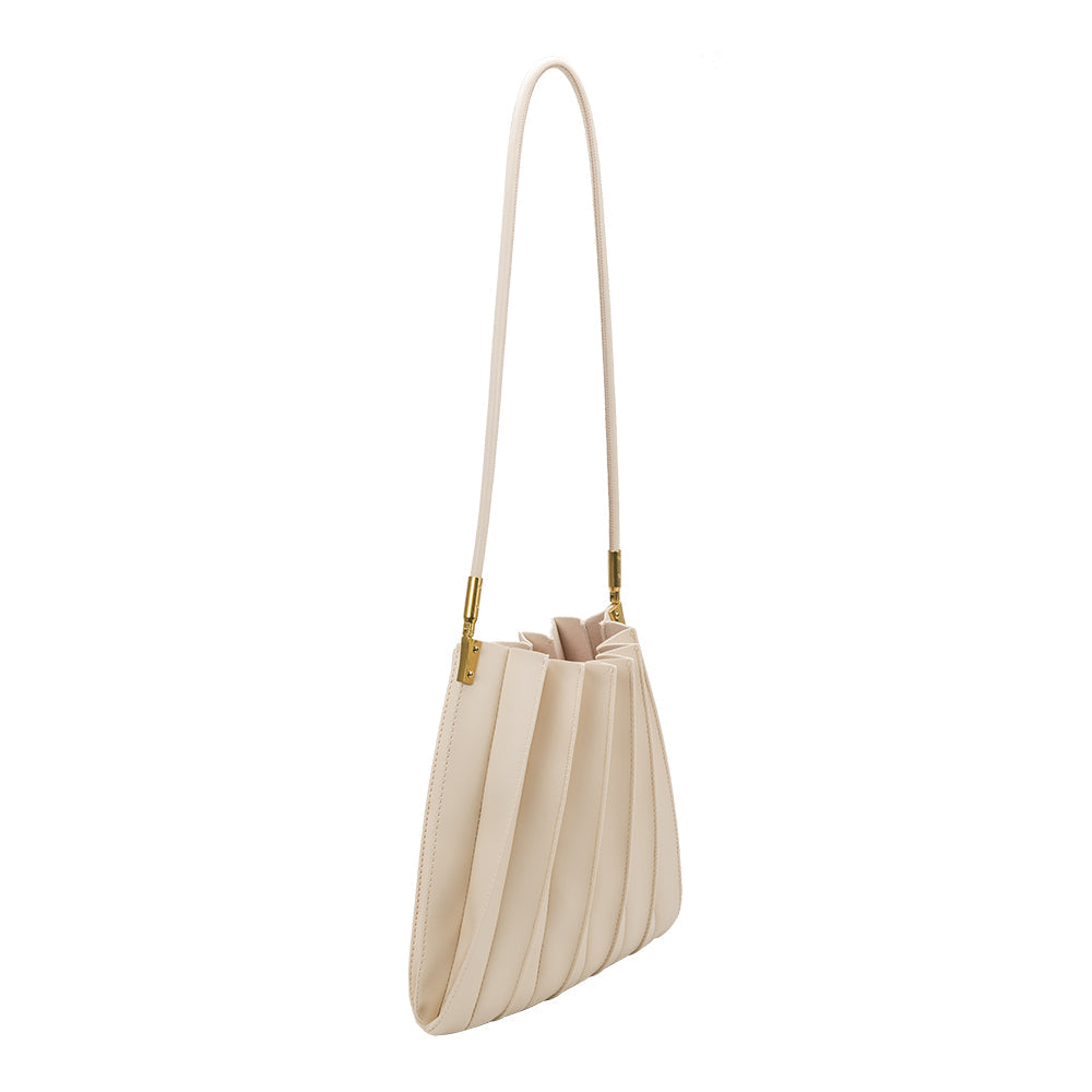Ivory Carrie Medium Vegan Leather Pleated Shoulder Bag - Melie Bianco