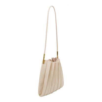 Ivory Carrie Medium Vegan Leather Pleated Shoulder Bag - Melie Bianco