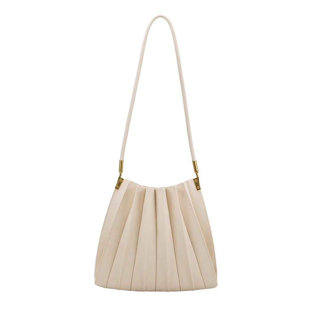 Ivory Carrie Medium Vegan Leather Pleated Shoulder Bag - Melie Bianco