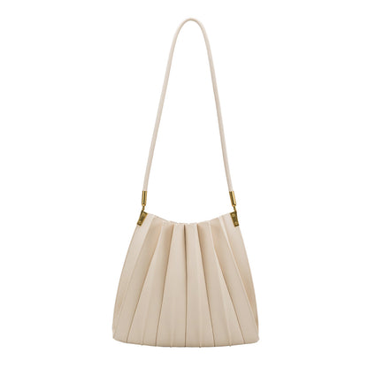 Ivory Carrie Medium Vegan Leather Pleated Shoulder Bag - Melie Bianco
