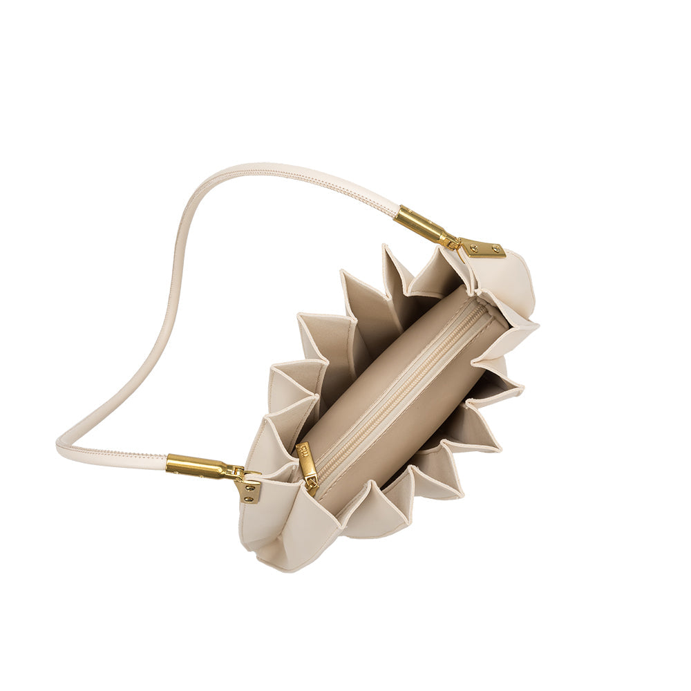 Ivory Carrie Medium Vegan Leather Pleated Shoulder Bag - Melie Bianco