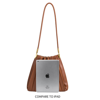 Ivory Carrie Medium Vegan Leather Pleated Shoulder Bag - Melie Bianco