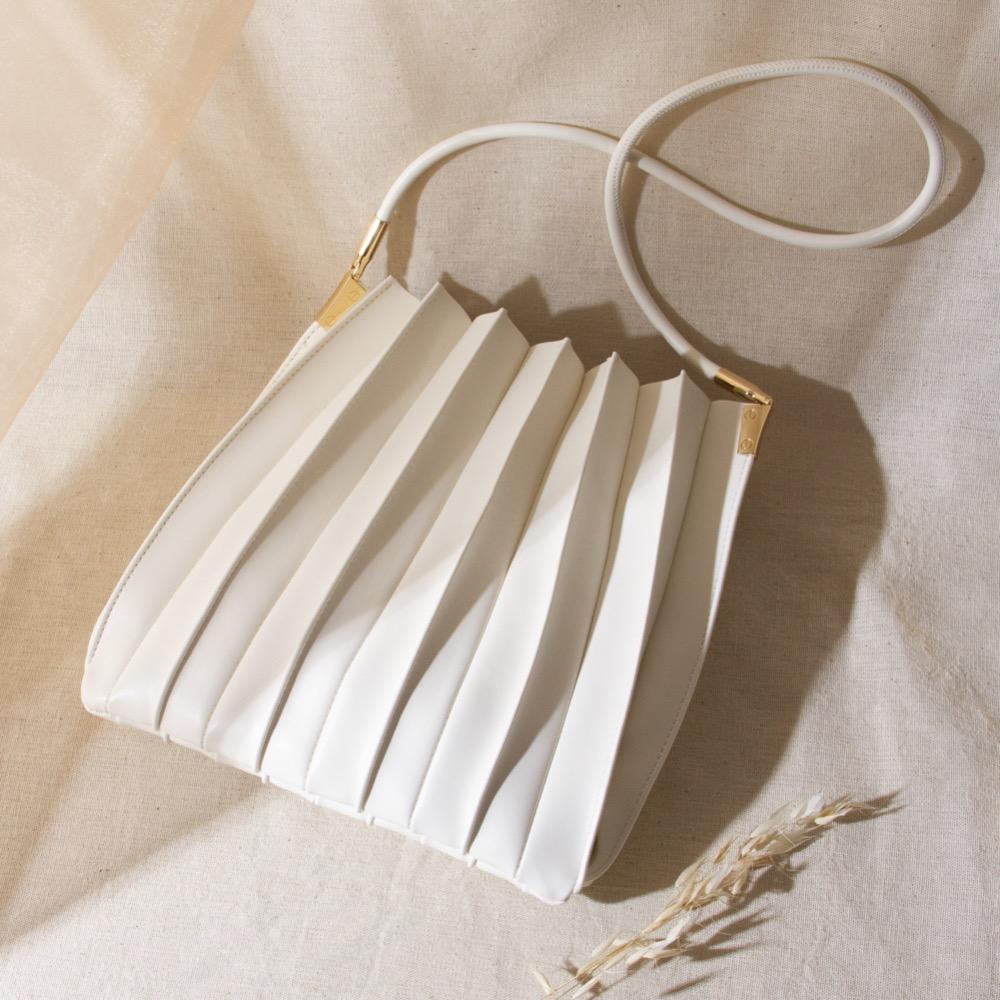 Ivory Carrie Medium Vegan Leather Pleated Shoulder Bag - Melie Bianco