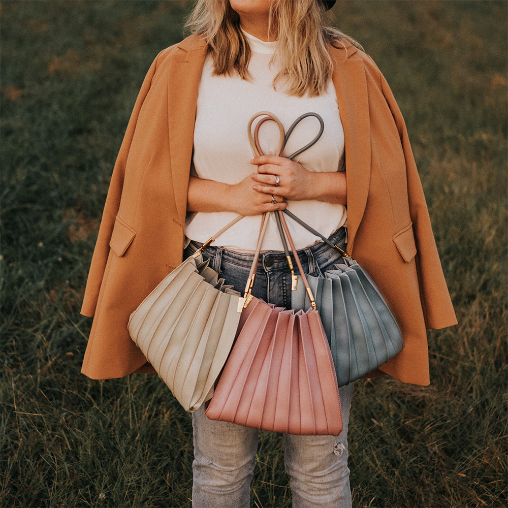 Bone Carrie Medium Vegan Leather Pleated Shoulder Bag - Melie Bianco