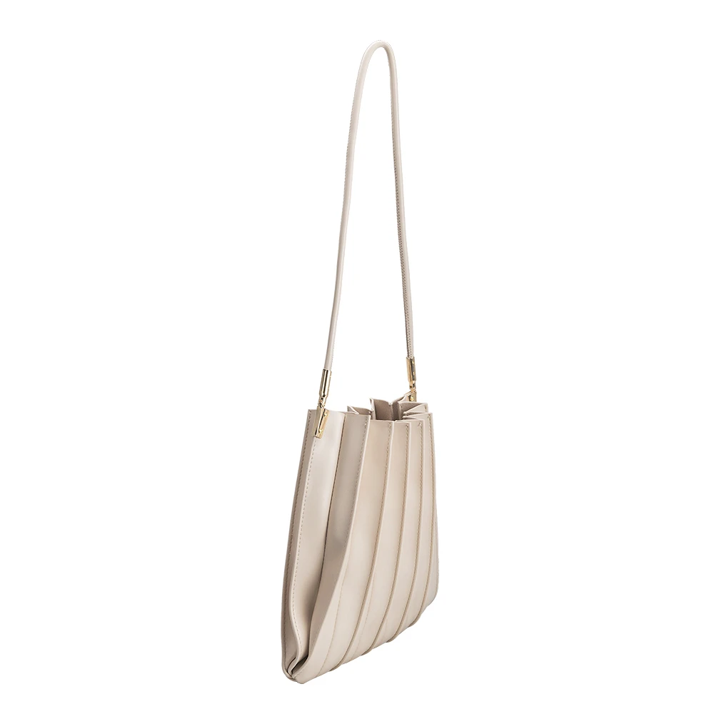 Bone Carrie Medium Vegan Leather Pleated Shoulder Bag - Melie Bianco