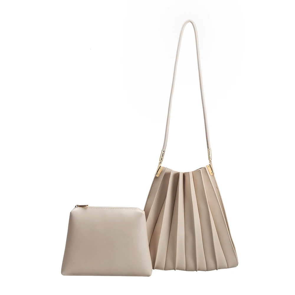 Bone Carrie Medium Vegan Leather Pleated Shoulder Bag - Melie Bianco