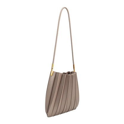 Mushroom Carrie Medium Vegan Leather Pleated Shoulder Bag - Melie Bianco