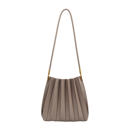 Mushroom Carrie Medium Vegan Leather Pleated Shoulder Bag - Melie Bianco