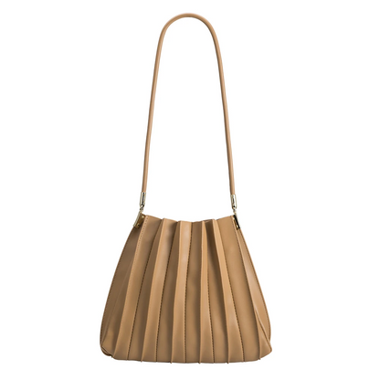 Taupe Carrie Medium Vegan Leather Pleated Shoulder Bag - Melie Bianco