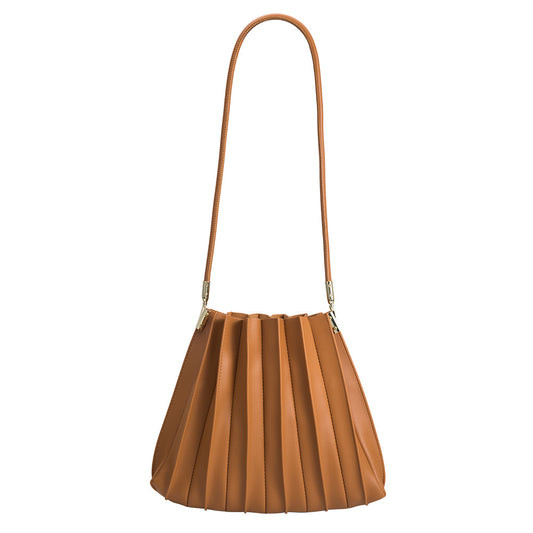 Tan Carrie Medium Vegan Leather Pleated Shoulder Bag - Melie Bianco