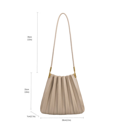 Tan Carrie Medium Vegan Leather Pleated Shoulder Bag - Melie Bianco